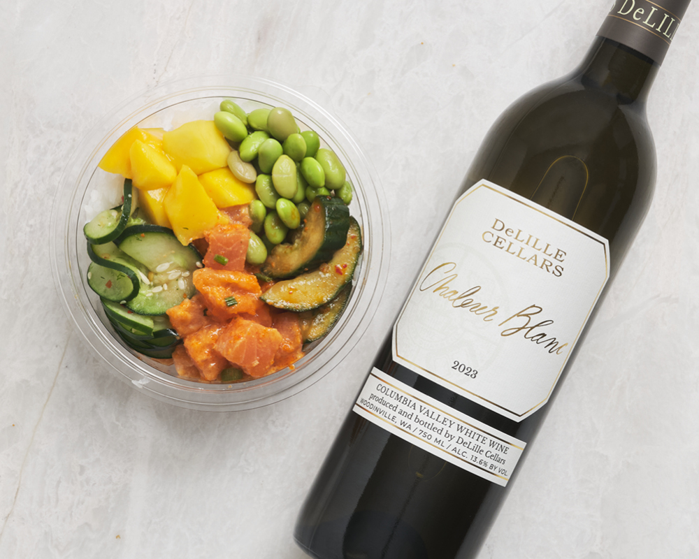 Poke bowl with wine