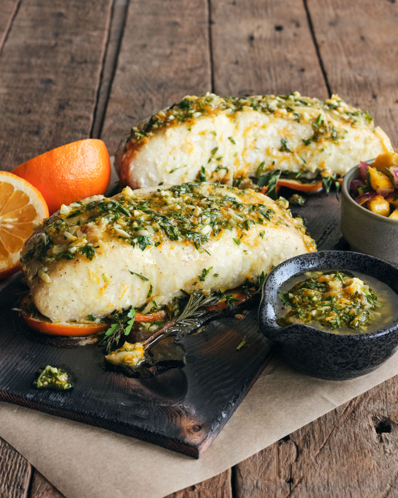 cedar plank halibut with seville orange