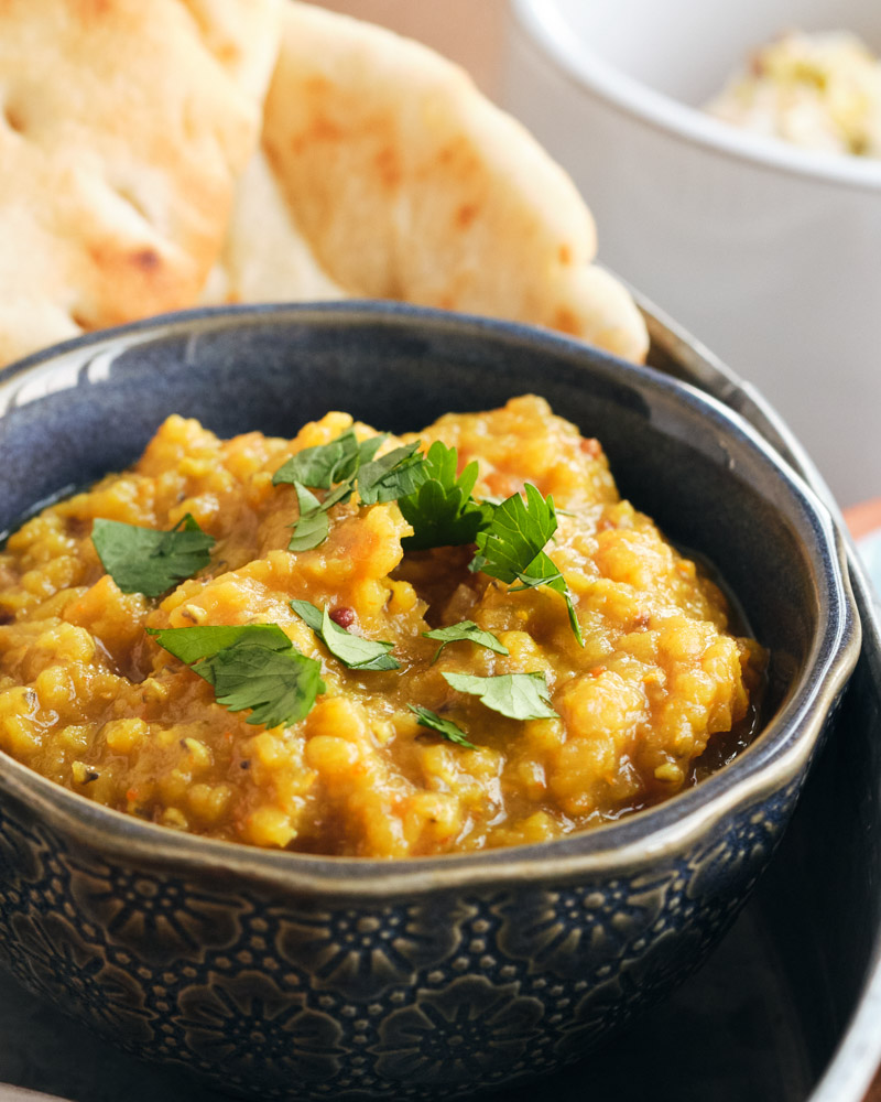 masoor dal tadka (red lentils with flavored oil)