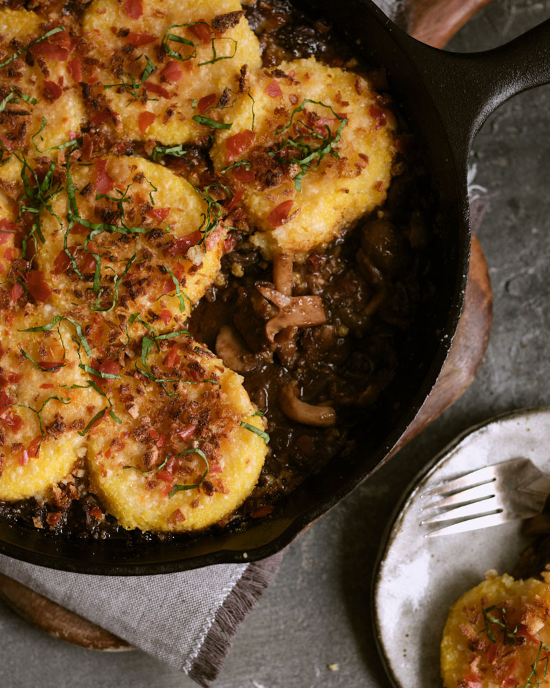mushroom ragù with nduja and polenta