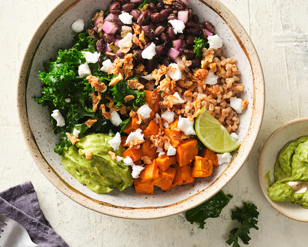 Southwest kale bowl with guacamole