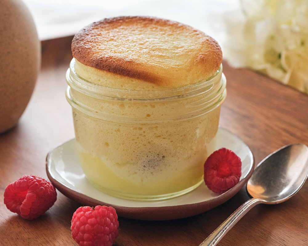 Raspberry lemon sponge custards