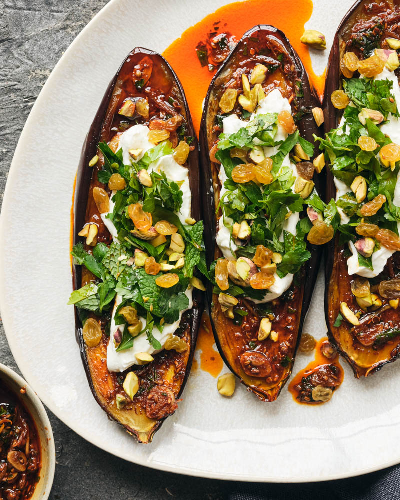 roasted eggplant with chermoula and yogurt
