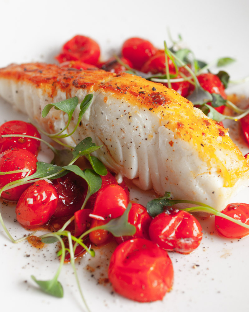 halibut with jammy tomatoes