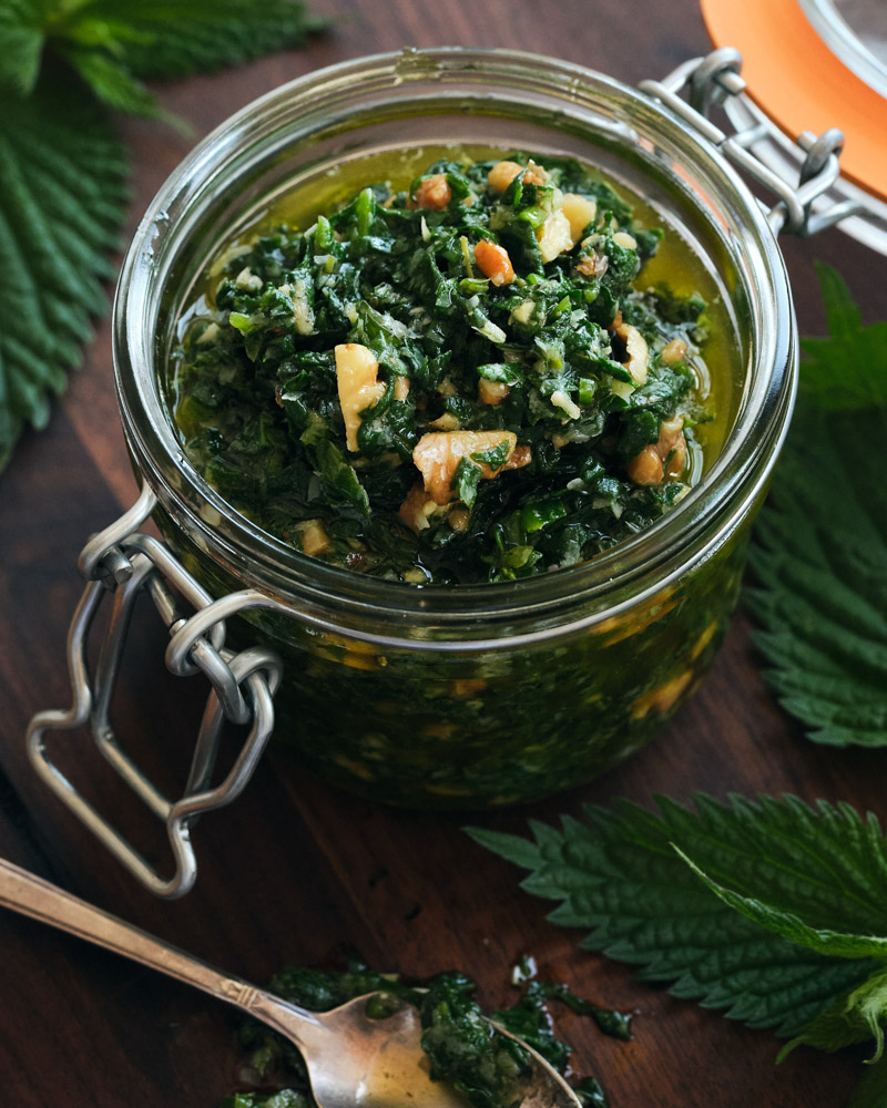 nettle walnut pesto sauce