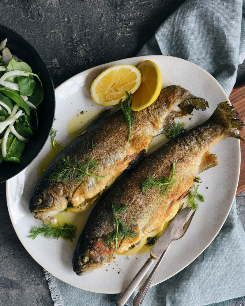4 ingredient stuffed trout with spinach fennel salad