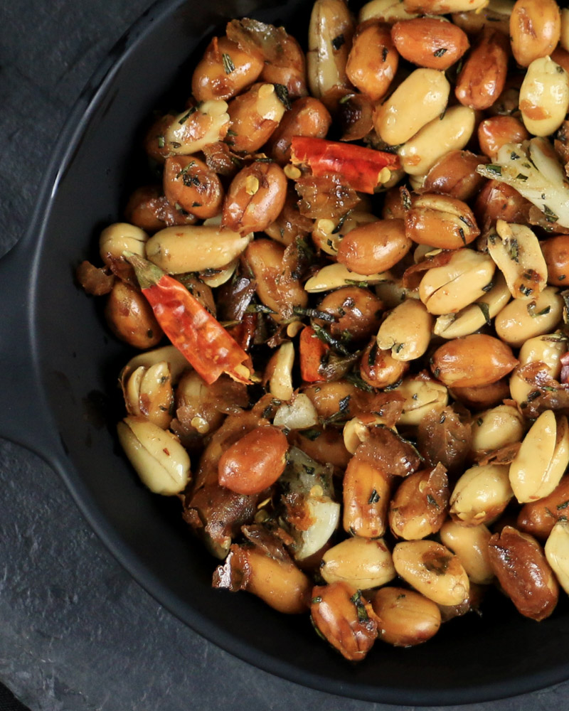 roasted peanuts with rosemary, garlic, and chile