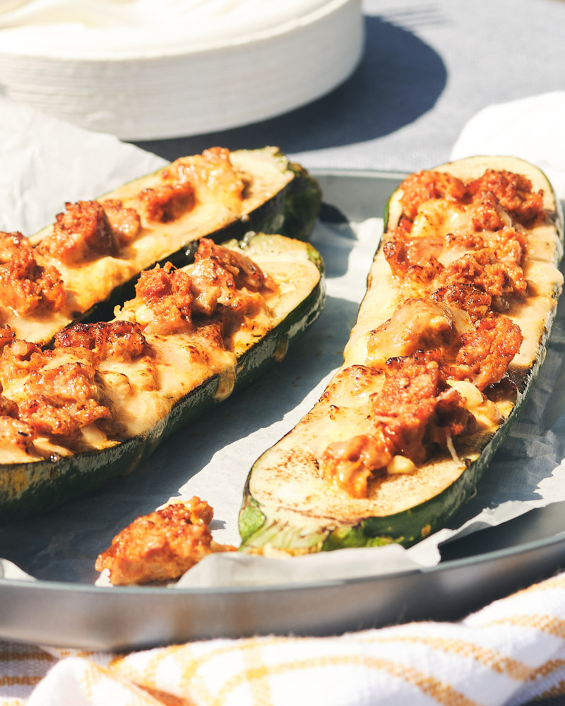 chorizo stuffed zucchini boats