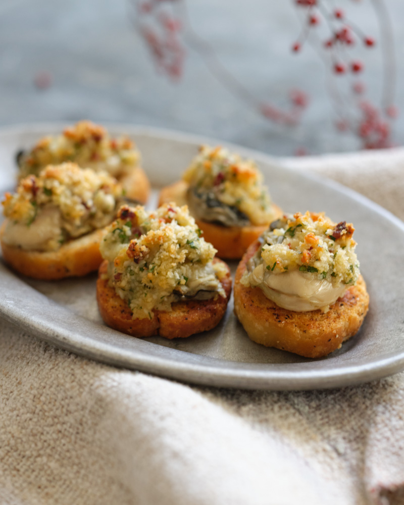 baked oyster crostini