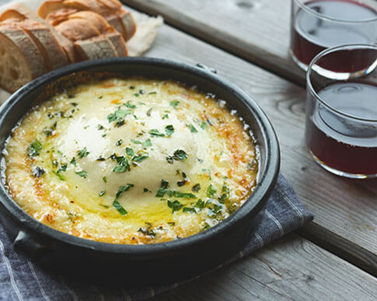 melty gooey cheesy dip with bread