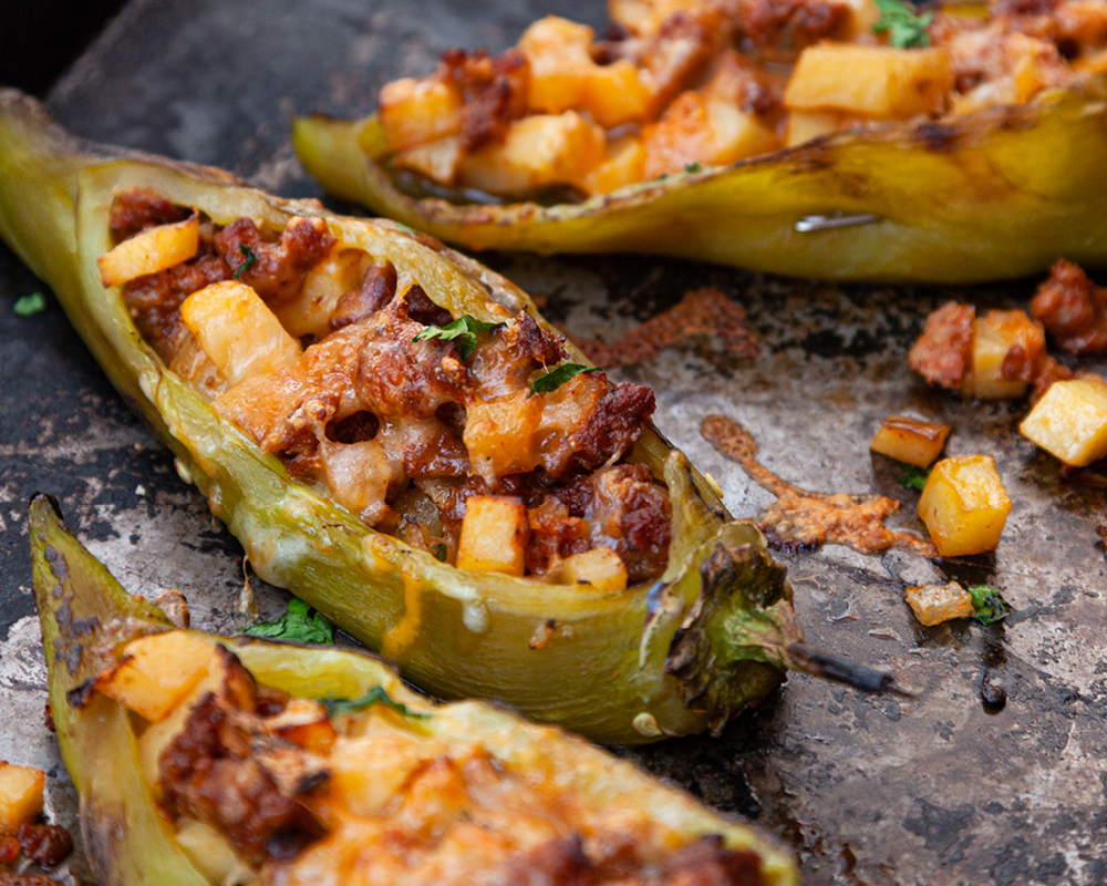 Chorizo stuffed hatch chiles