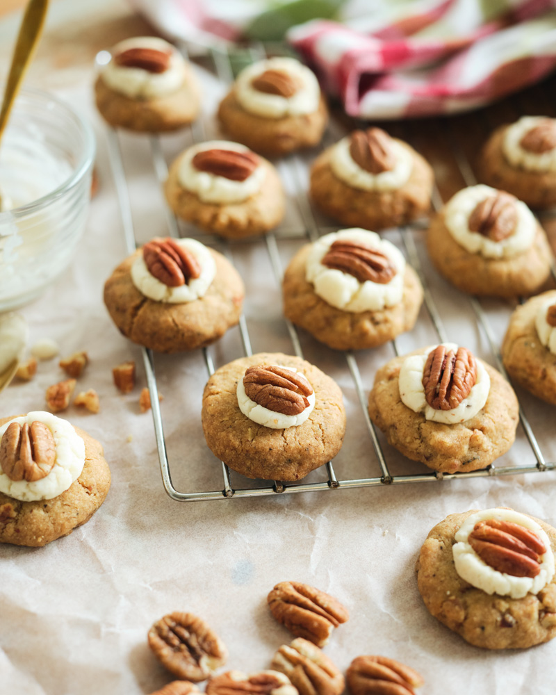 browned butter pecan thumbprint cookies with rum frosting