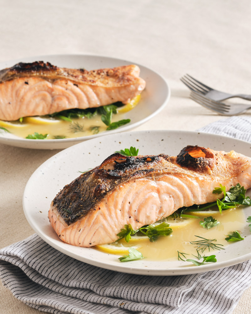 broiler crispy skin salmon with beurre blanc