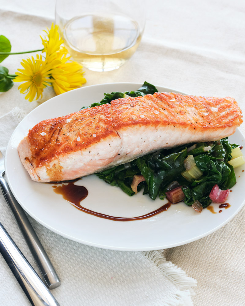 pan fried salmon with swiss chard