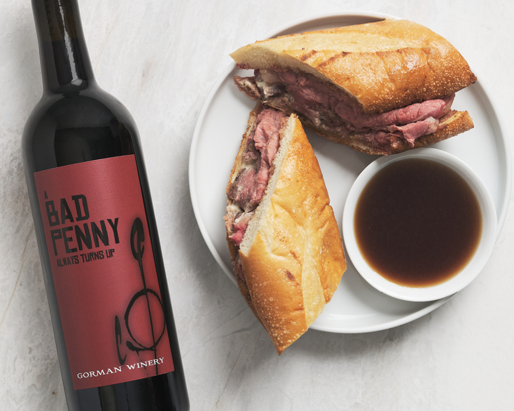 Wine with prime rib sandwich