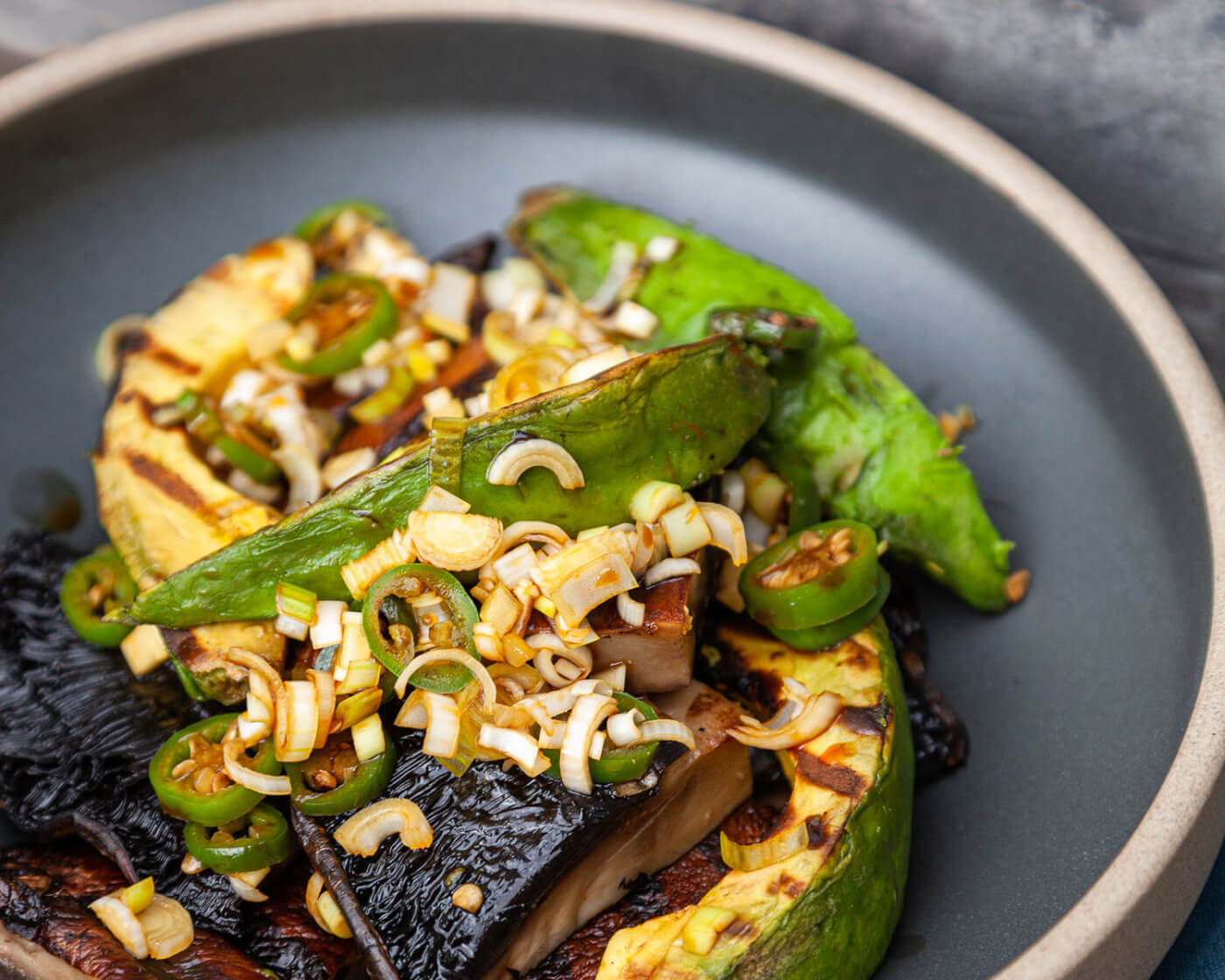 grilled avocado and portobello mushrooms