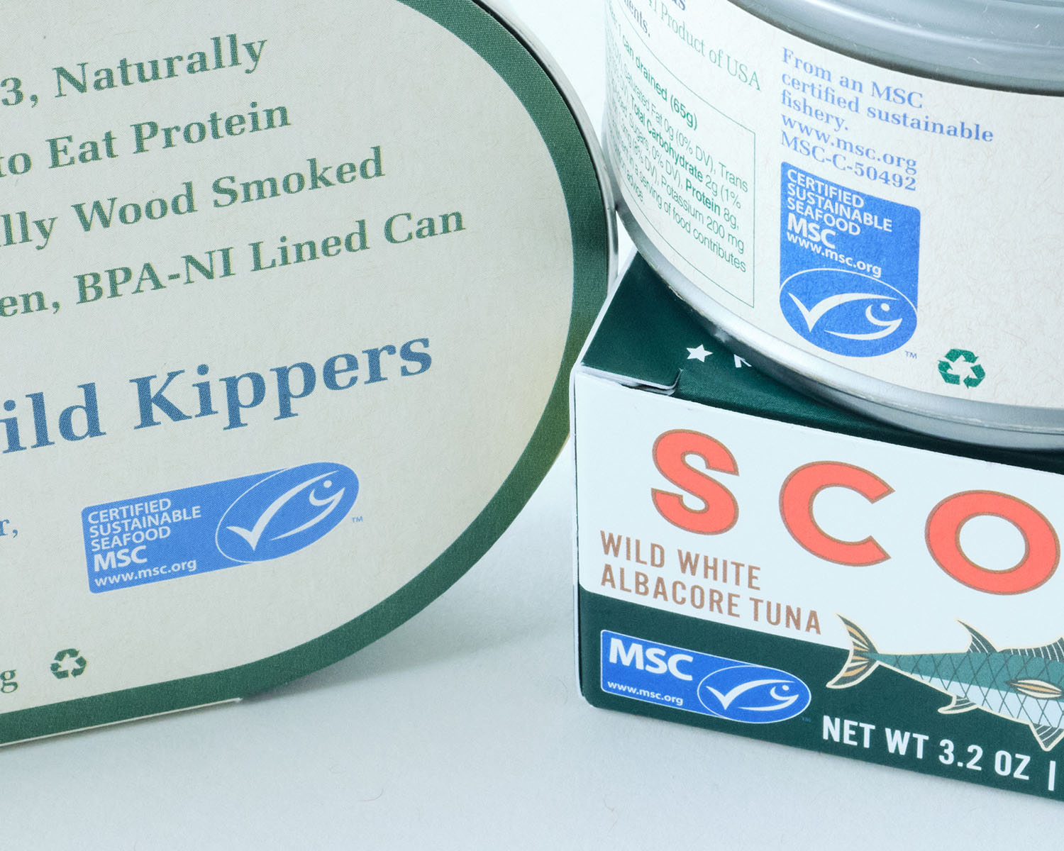 Close up image showing MSC logo on food packages.