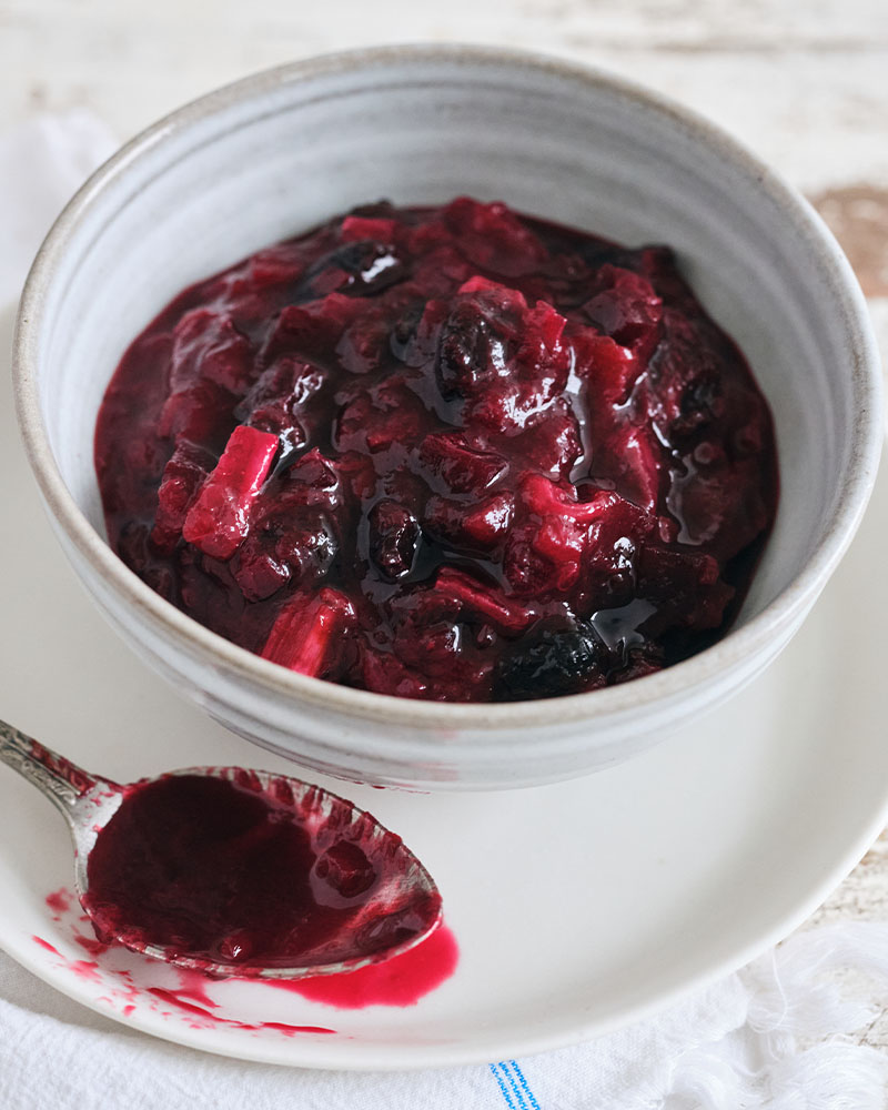roasted beet, rhubarb, and cherry chutney