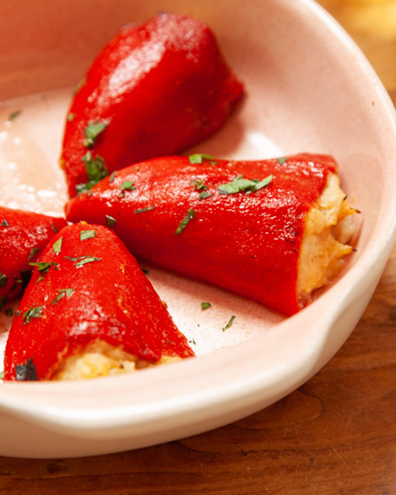 piquillos rellenos de atún (tuna and potato stuffed piquillo peppers)