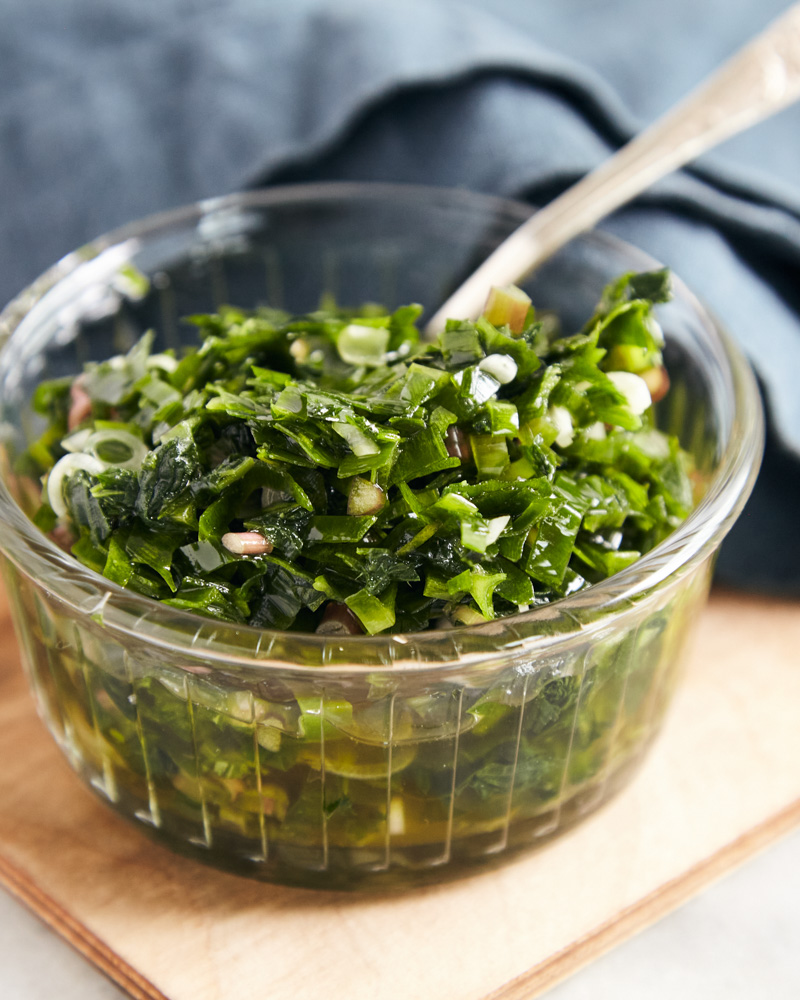 nettle and ramp chimichurri sauce