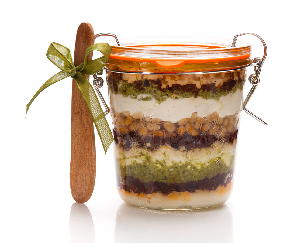 DIY Holiday Gifts_1000x8008 Goat cheese spread with pesto, pine nuts, and tapenade
