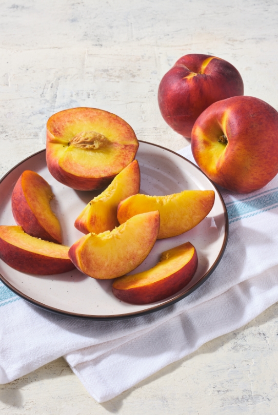 Peach-O-Rama Peaches Sliced on plate