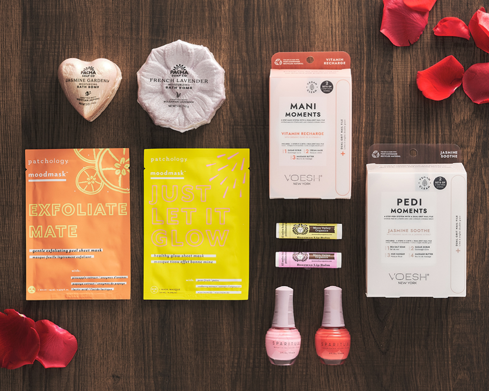 Wellness and spa items with rose petals