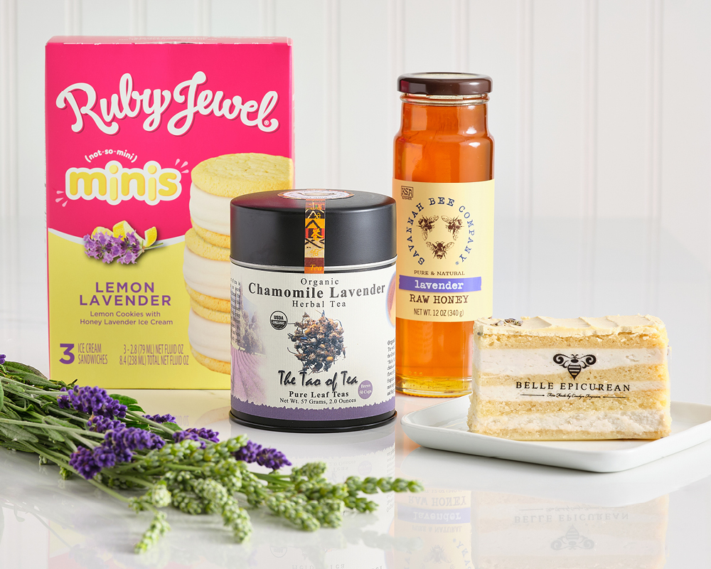 Lavender products with bundle of fresh lavender