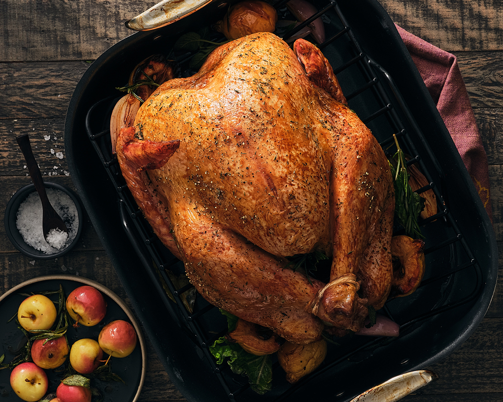 Turkey in roasting pan