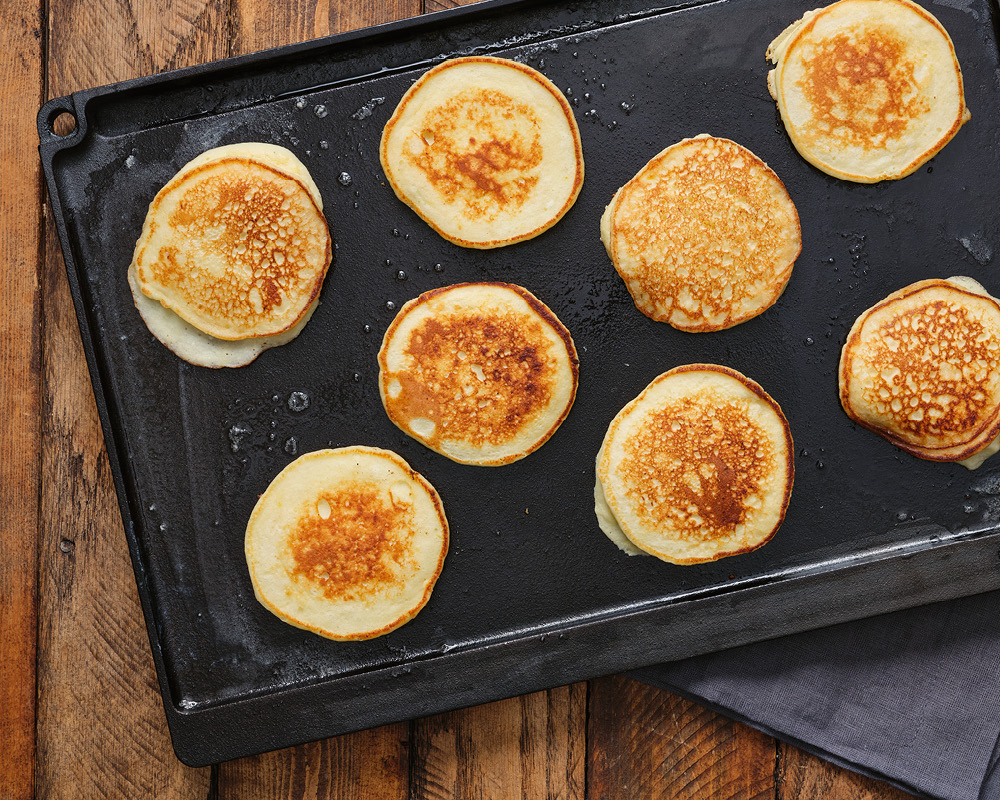 Lodge griddle pan with ricotta pancakes
