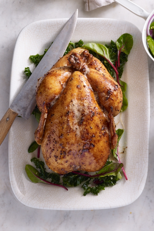 Rotisserie Chicken on a white platter