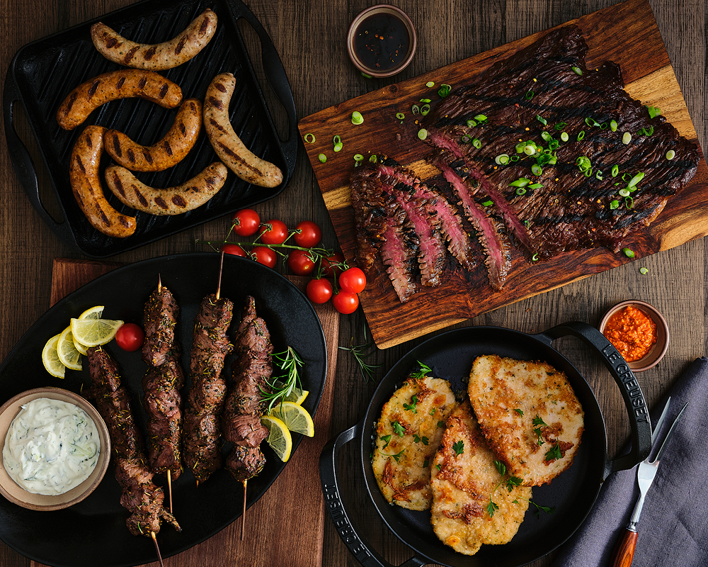 A spread of cooked specialty items from the Butcher Shop