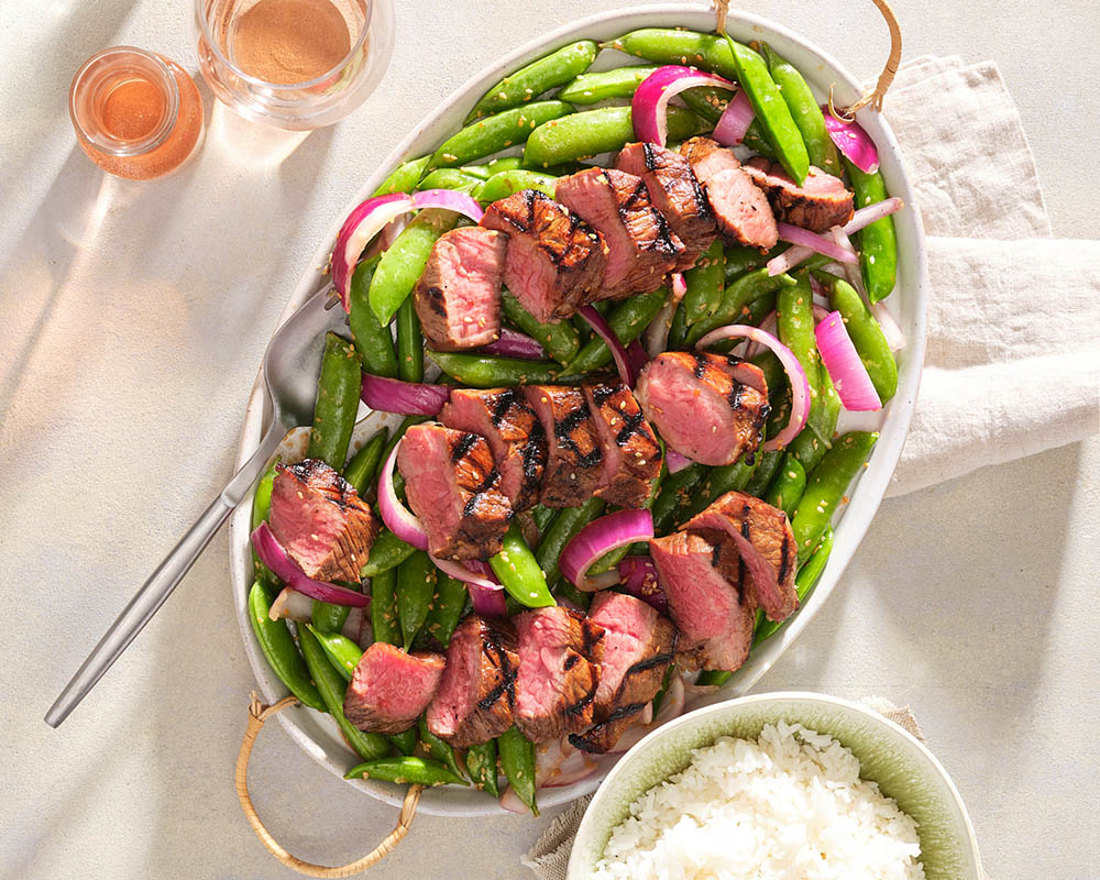 Plate of Grilled Steak and Green Beans