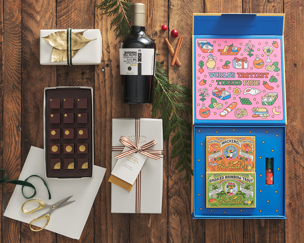Chocolate, Olive Oil, Fishwife Holiday Gifts