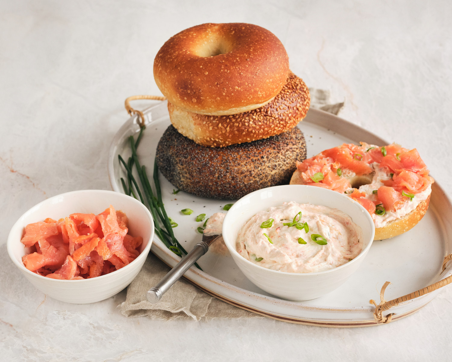 bagels and salmon and spread