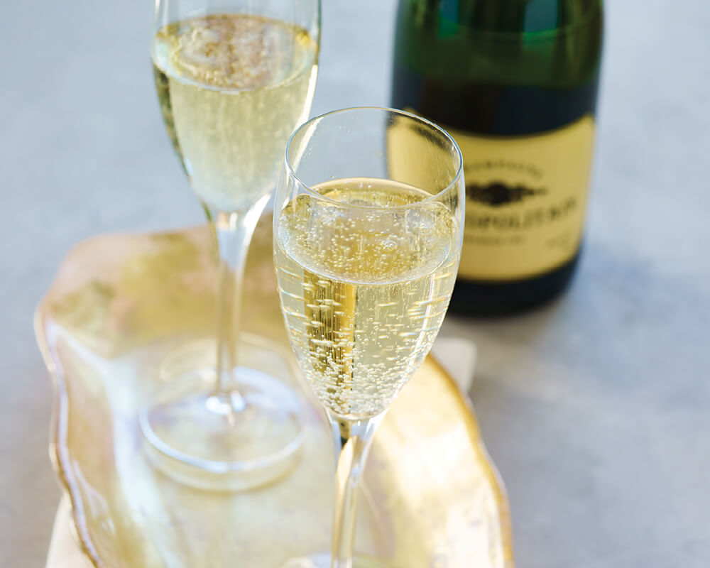 Champagne flutes and bottle